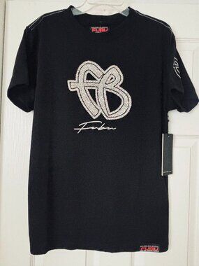 NWT FUBU Rhinestone Script FB Logo Graphic T-Shirt in Black - Size M